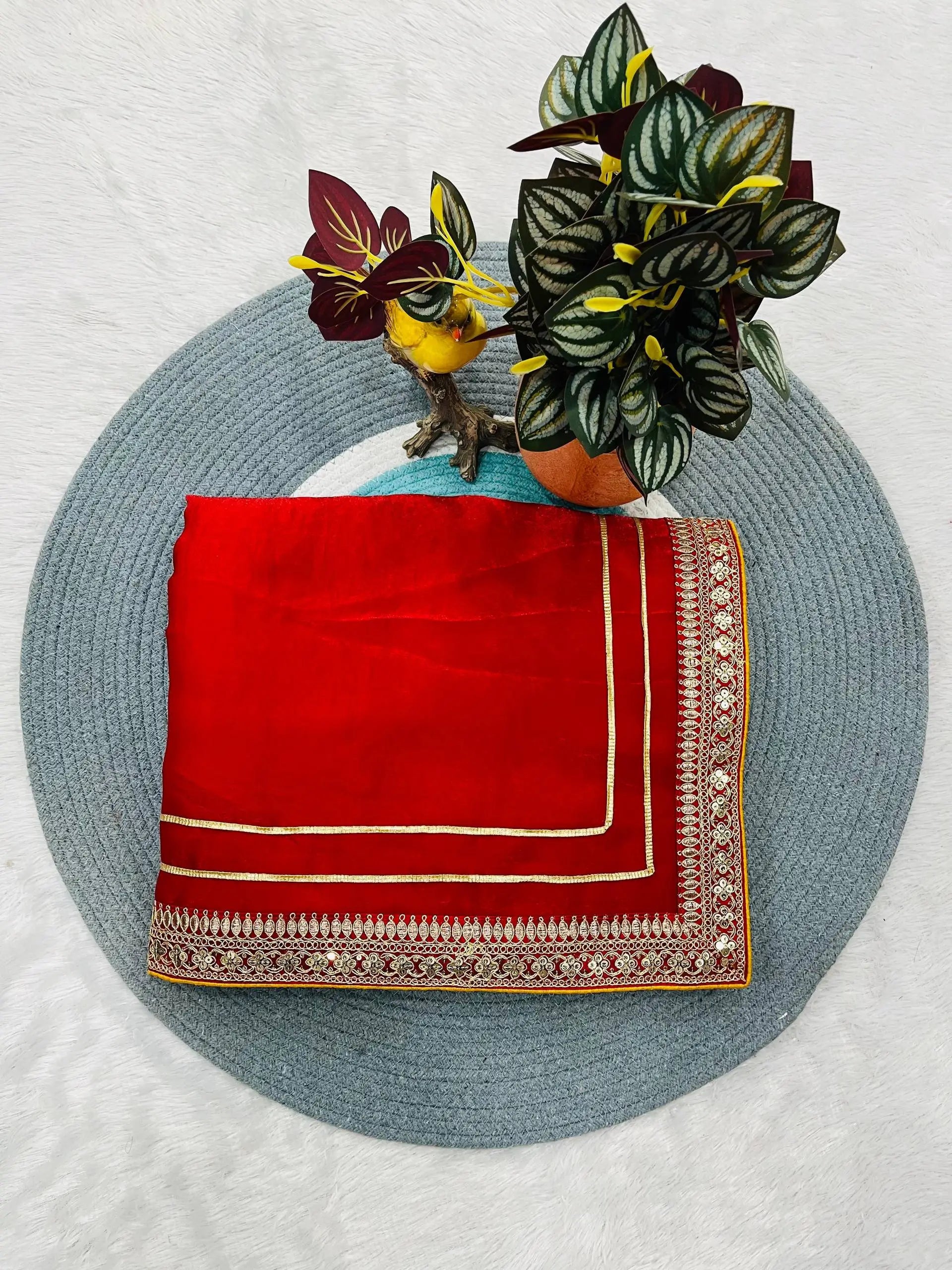 Premium Embroidered Satin Silk Saree