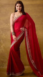 Premium Embroidered Satin Silk Saree