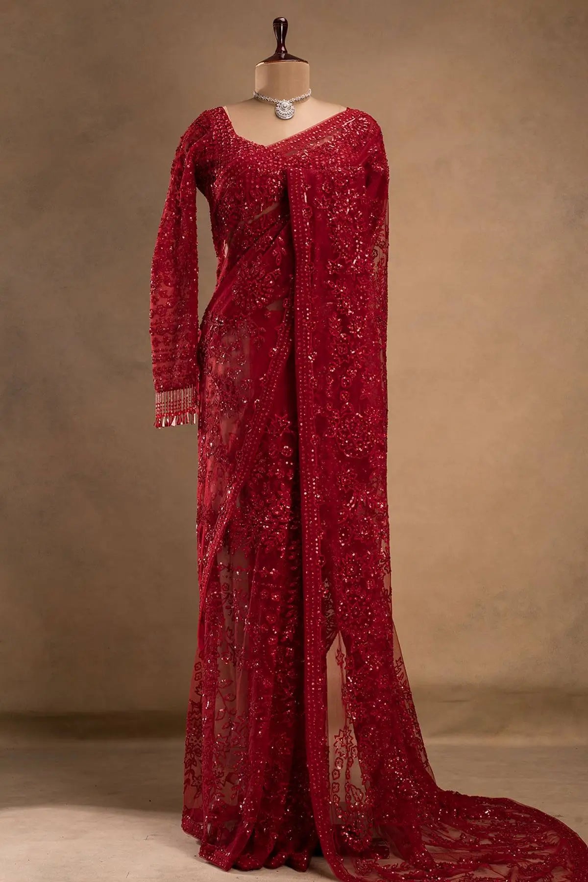 Premium Embroidered Sequins Georgette Saree Set