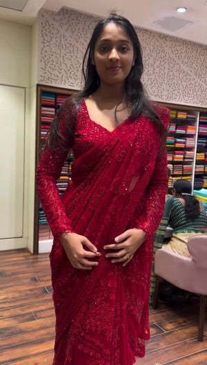 Premium Embroidered Sequins Georgette Saree Set