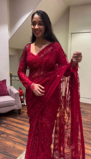 Premium Embroidered Sequins Georgette Saree Set