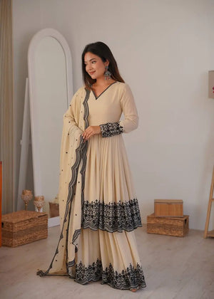 Premium Faux Georgette Embroidered Anarkali Palazzo Set for Festive and Party Wear