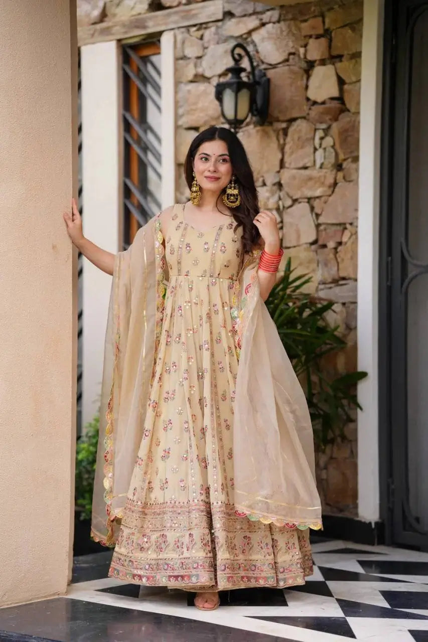 Premium Faux Georgette Embroidered Anarkali Suit with Dupatta