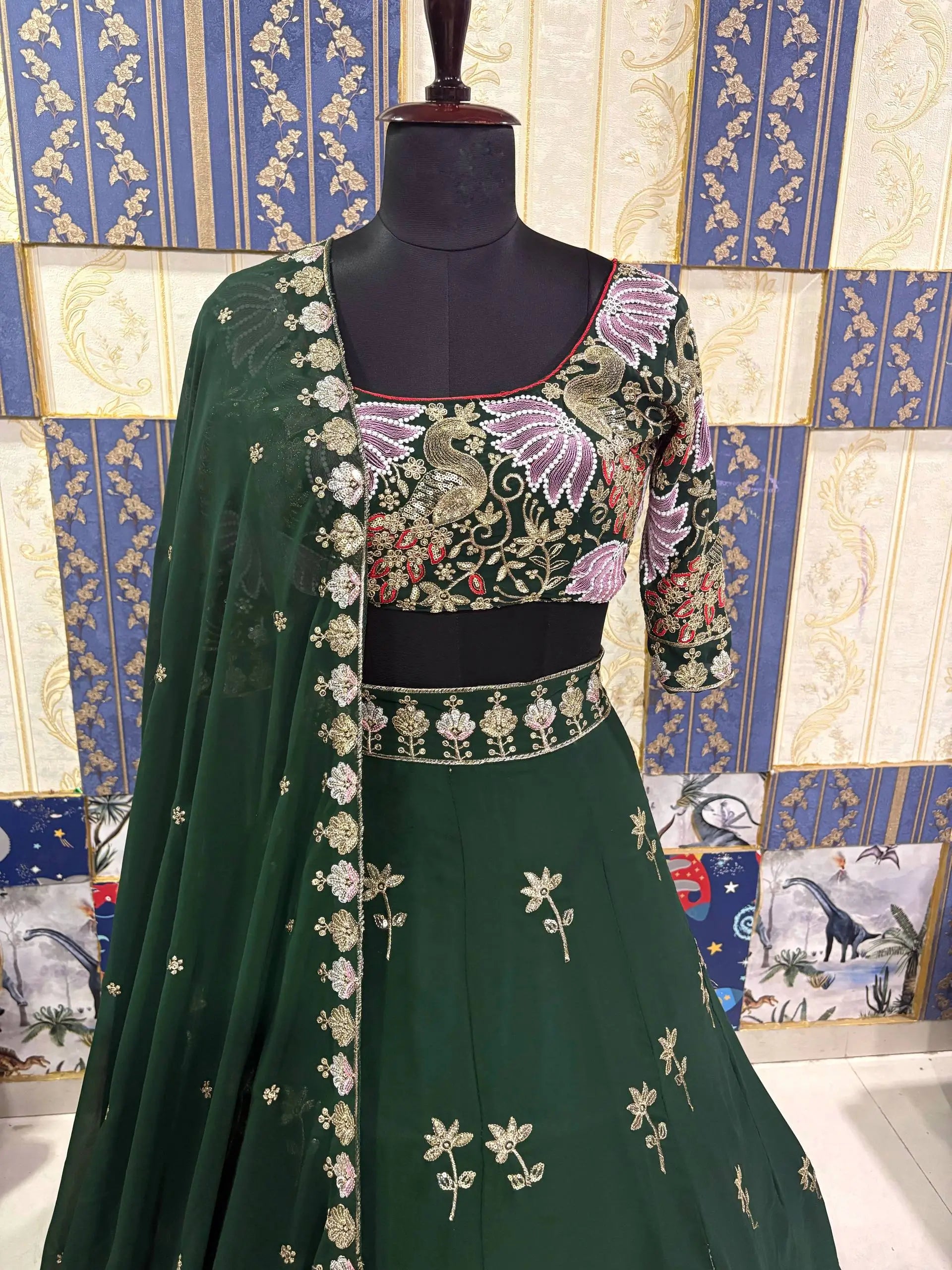 Premium Faux Georgette Sequins Embroidered Lehenga Set for Wedding and Festive Wear