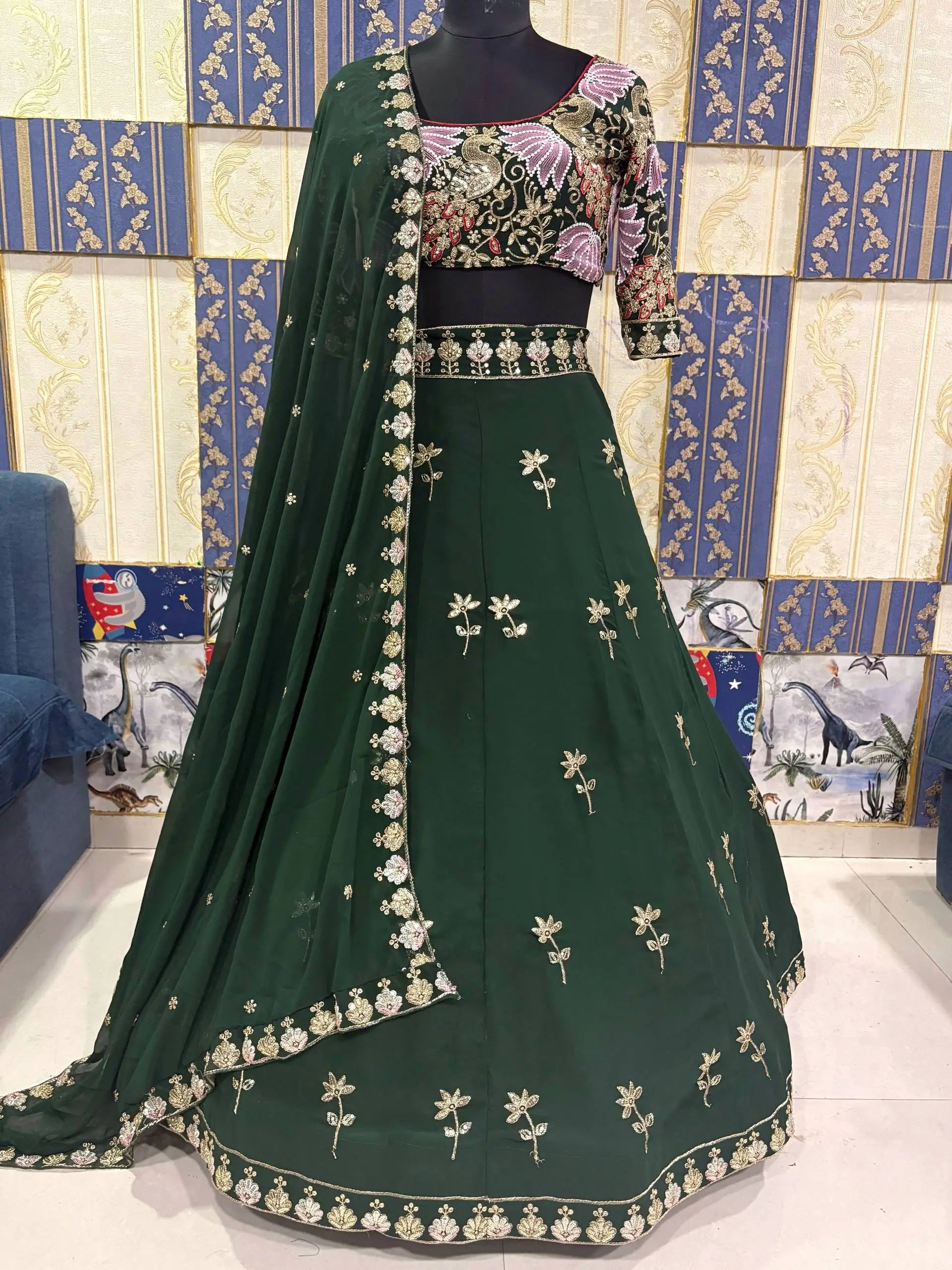 Premium Faux Georgette Sequins Embroidered Lehenga Set for Wedding and Festive Wear