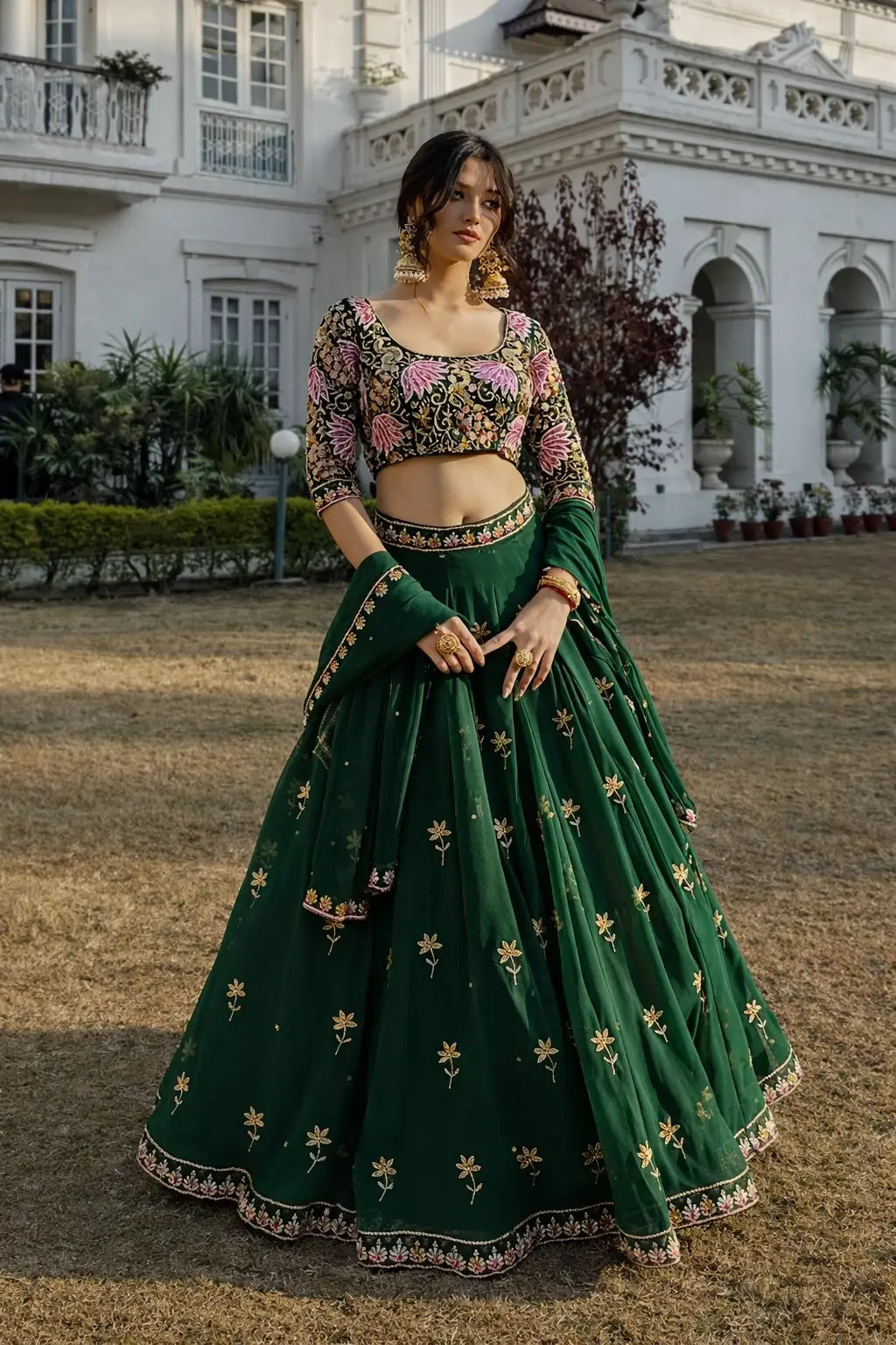 Premium Faux Georgette Sequins Embroidered Lehenga Set for Wedding and Festive Wear