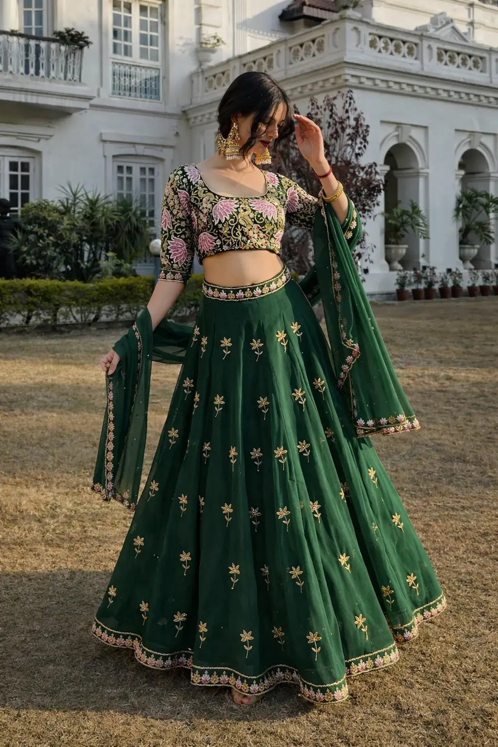 Premium Faux Georgette Sequins Embroidered Lehenga Set for Wedding and Festive Wear