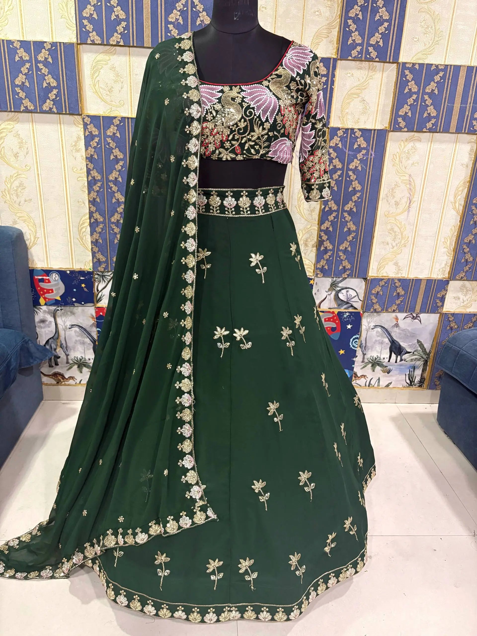 Premium Faux Georgette Sequins Embroidered Lehenga Set for Wedding and Festive Wear