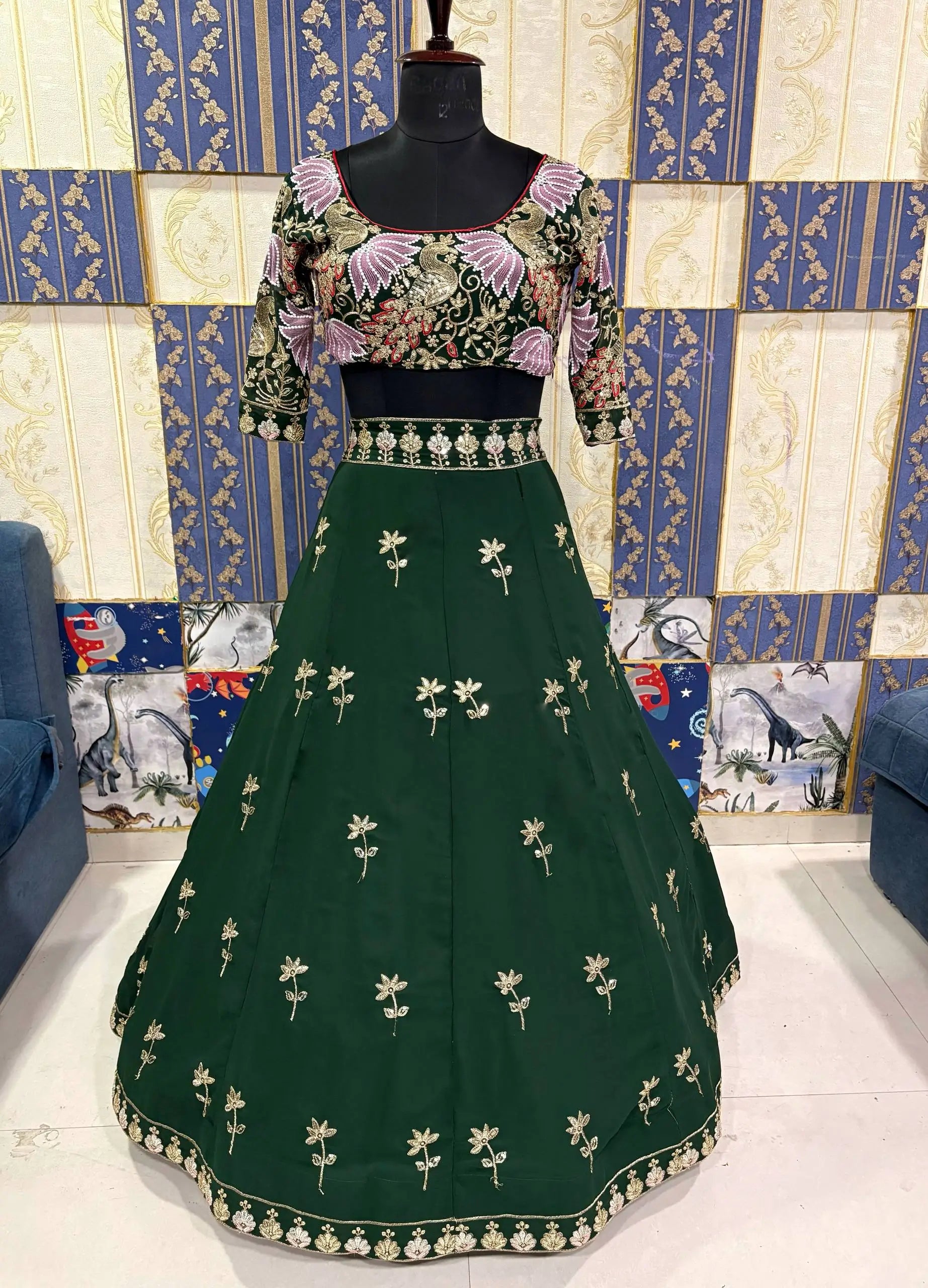 Premium Faux Georgette Sequins Embroidered Lehenga Set for Wedding and Festive Wear