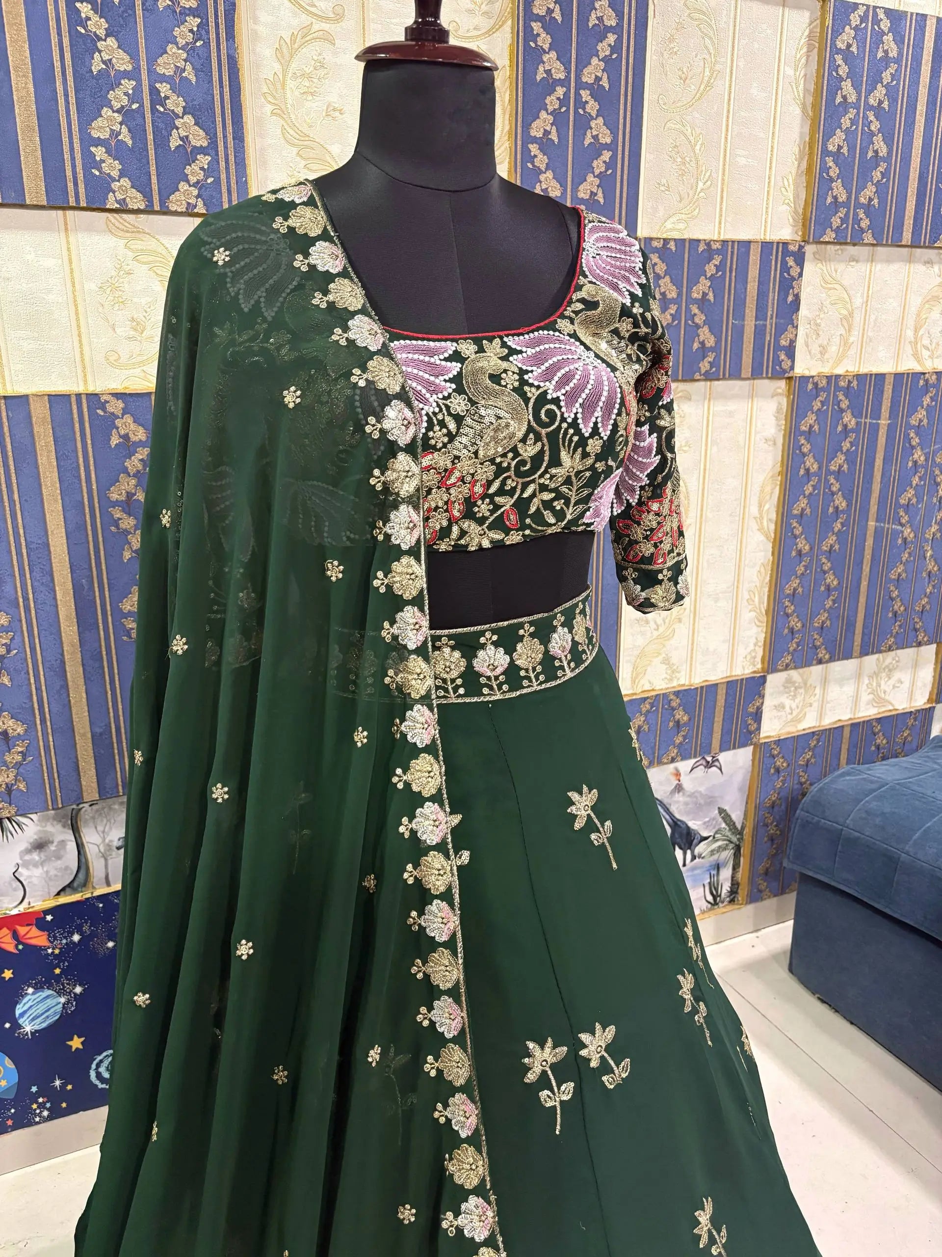 Premium Faux Georgette Sequins Embroidered Lehenga Set for Wedding and Festive Wear