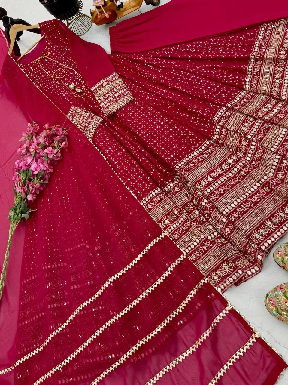 Premium Fox Georgette Anarkali with Pant & Dupatta