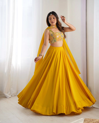 Premium Fox Georgette Embroidered Lehenga Set with Belt Dupatta