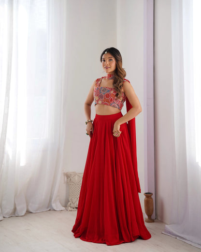 Premium Fox Georgette Embroidered Lehenga Set with Belt Dupatta