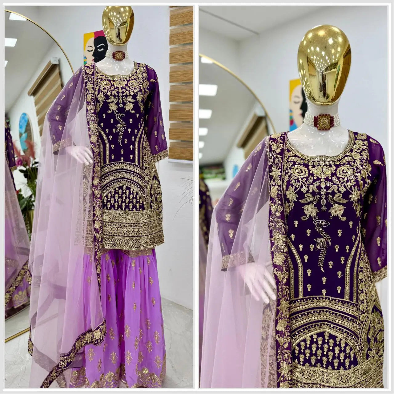 Premium Fox Georgette Embroidered Palazzo Suit with Dupatta