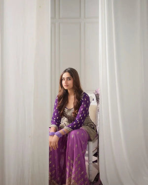 Premium Fox Georgette Embroidered Palazzo Suit with Dupatta