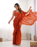 Premium Fox Georgette Embroidered Sharara Saree Set with Blouse