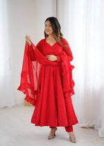 Premium Fox Georgette Lucknowi Sequence Work Anarkali Set with Ruffle Dupatta