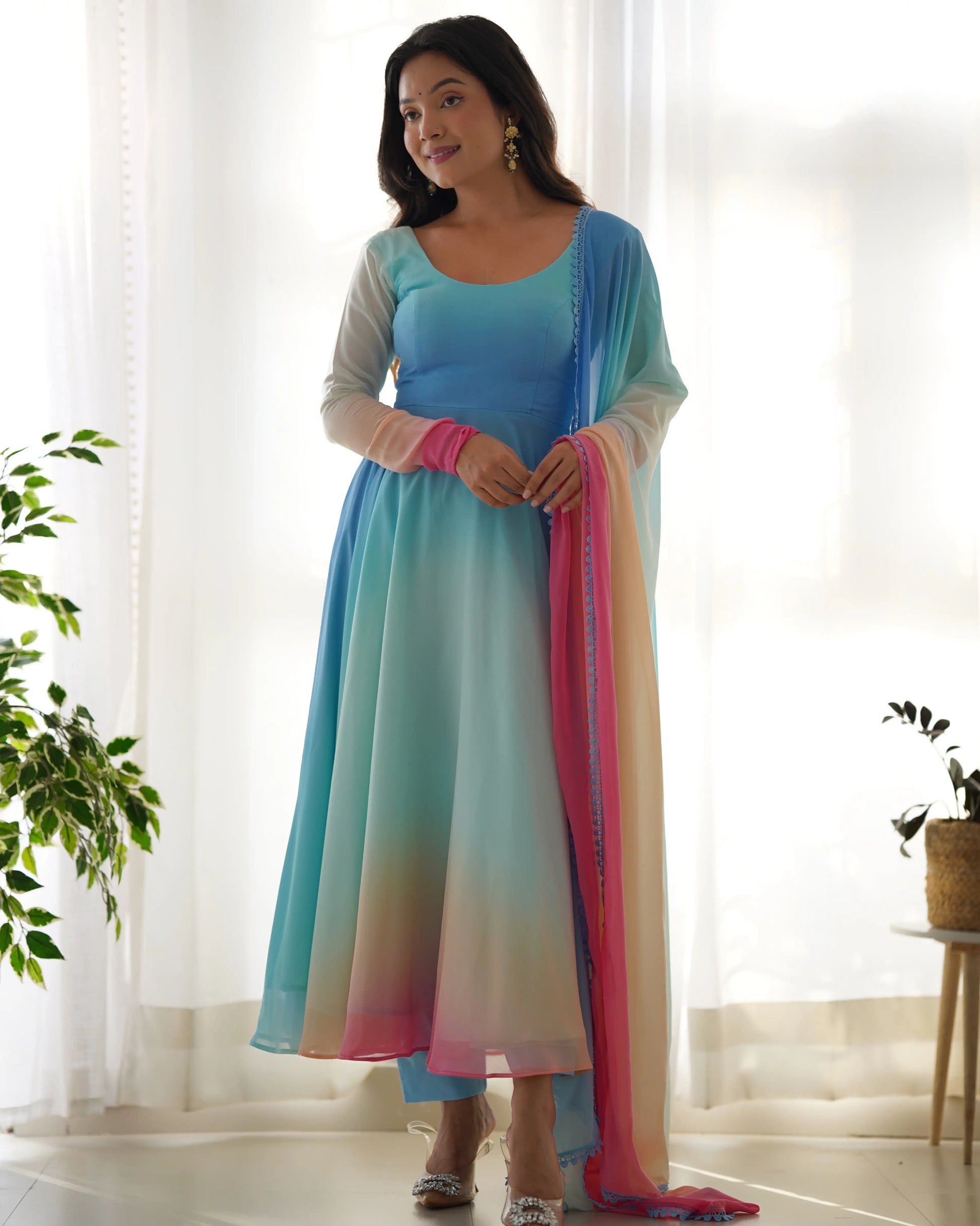 Premium Fox Georgette Pastel Anarkali Set with Dupatta