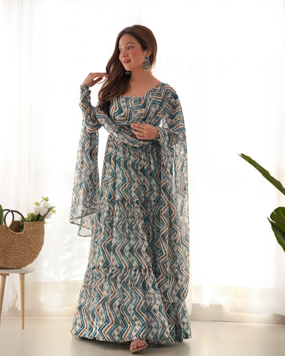 Premium Fox Georgette Zigzag Print Anarkali Set with Dupatta