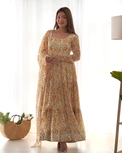 Premium Fox Georgette Zigzag Print Anarkali Set with Dupatta