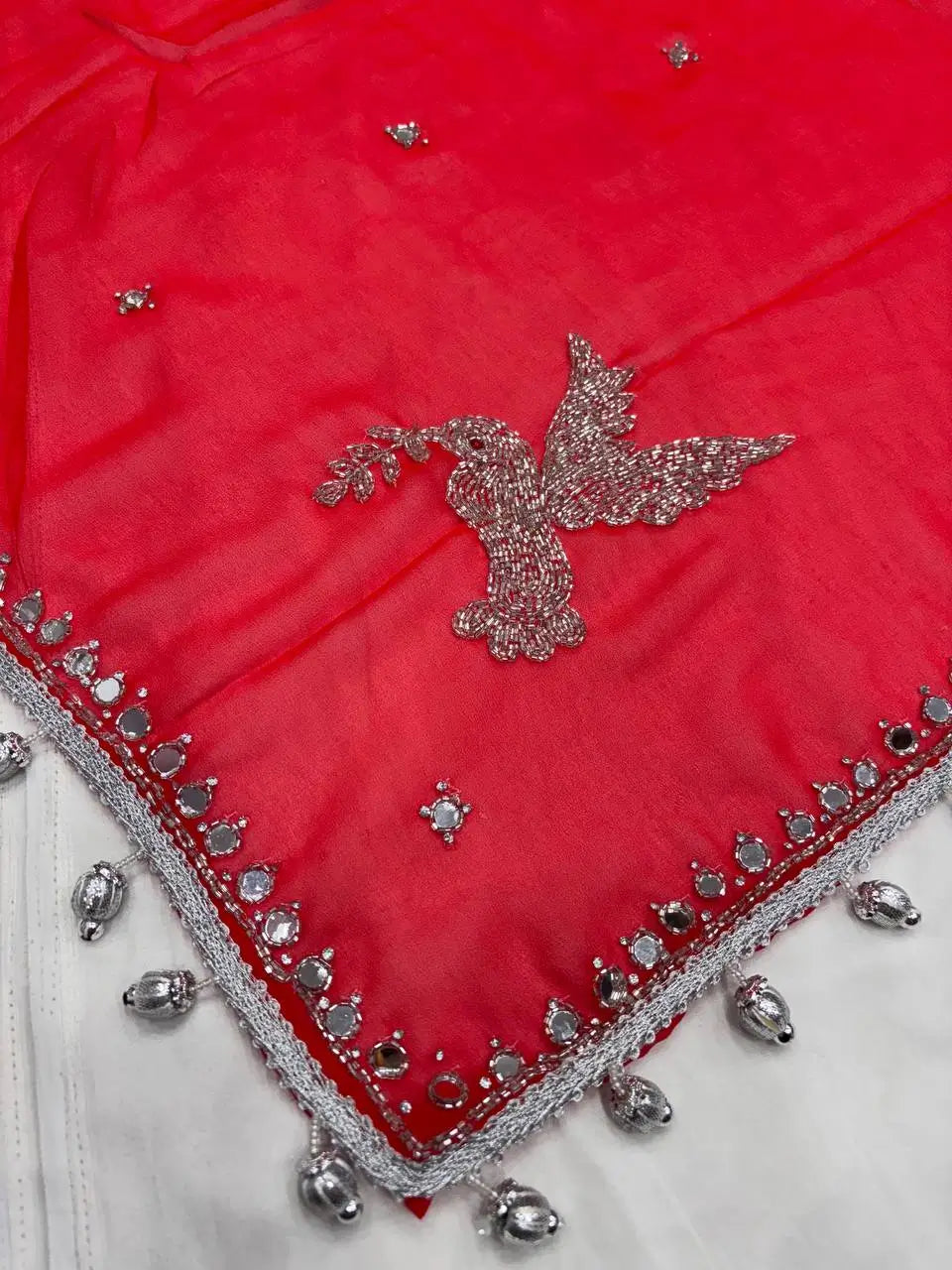 Premium Georgette Handwork Saree with Real Mirror and Khatli Detailing