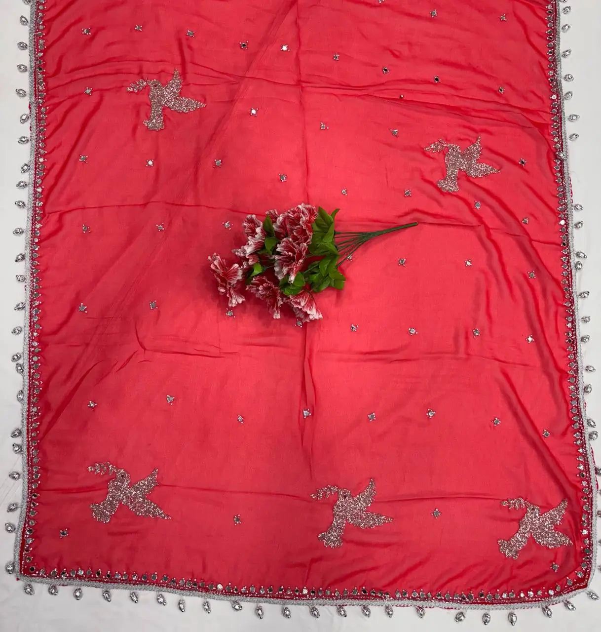 Premium Georgette Handwork Saree with Real Mirror and Khatli Detailing