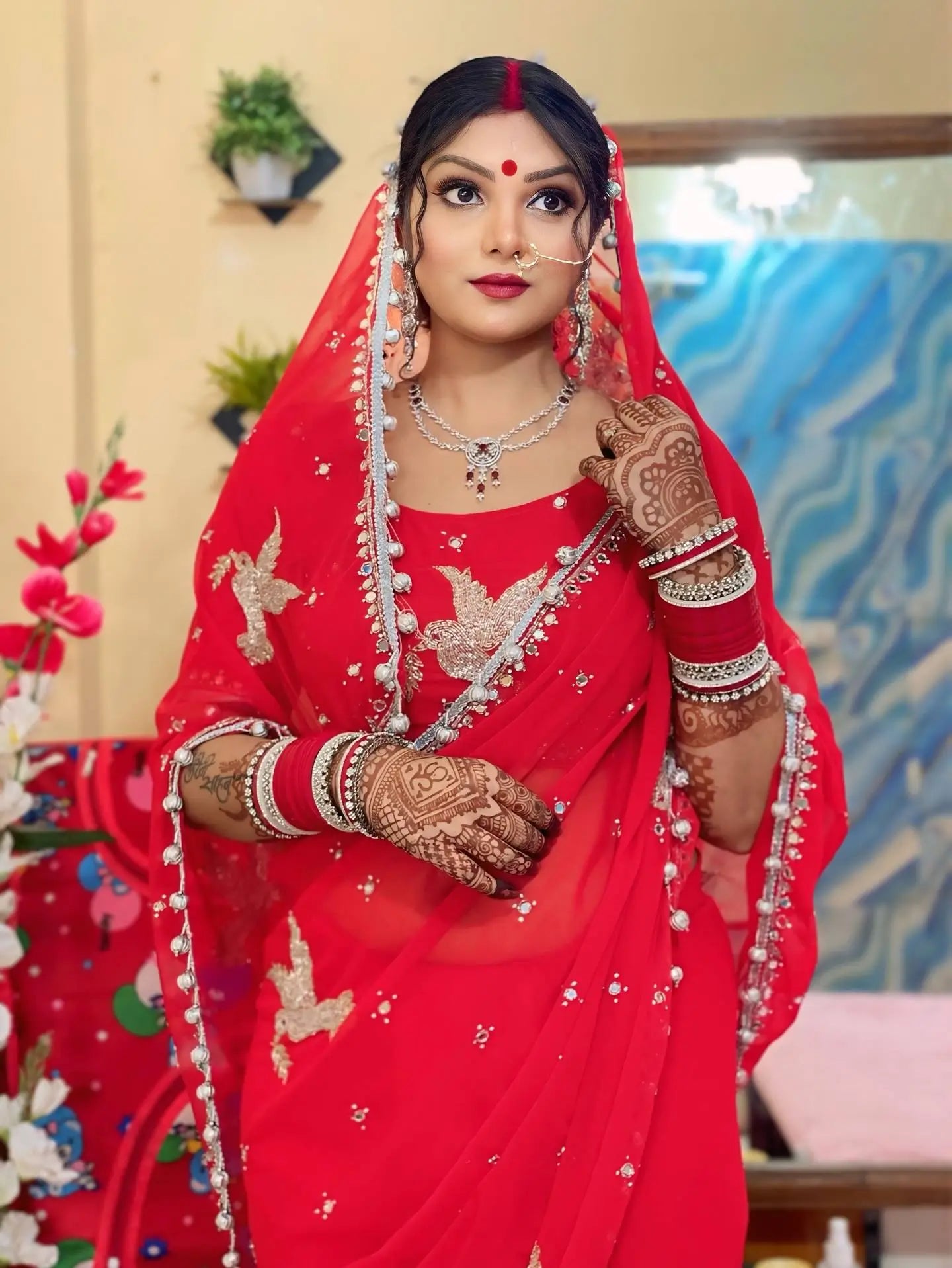 Premium Georgette Handwork Saree with Real Mirror and Khatli Detailing