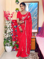 Premium Georgette Handwork Saree with Real Mirror and Khatli Detailing