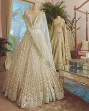 Premium Georgette Paper Mirror Embroidered Lehenga Set