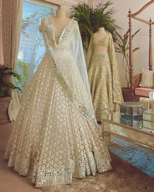 Premium Georgette Paper Mirror Embroidered Lehenga Set