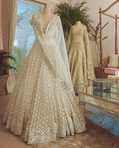 Premium Georgette Paper Mirror Embroidered Lehenga Set