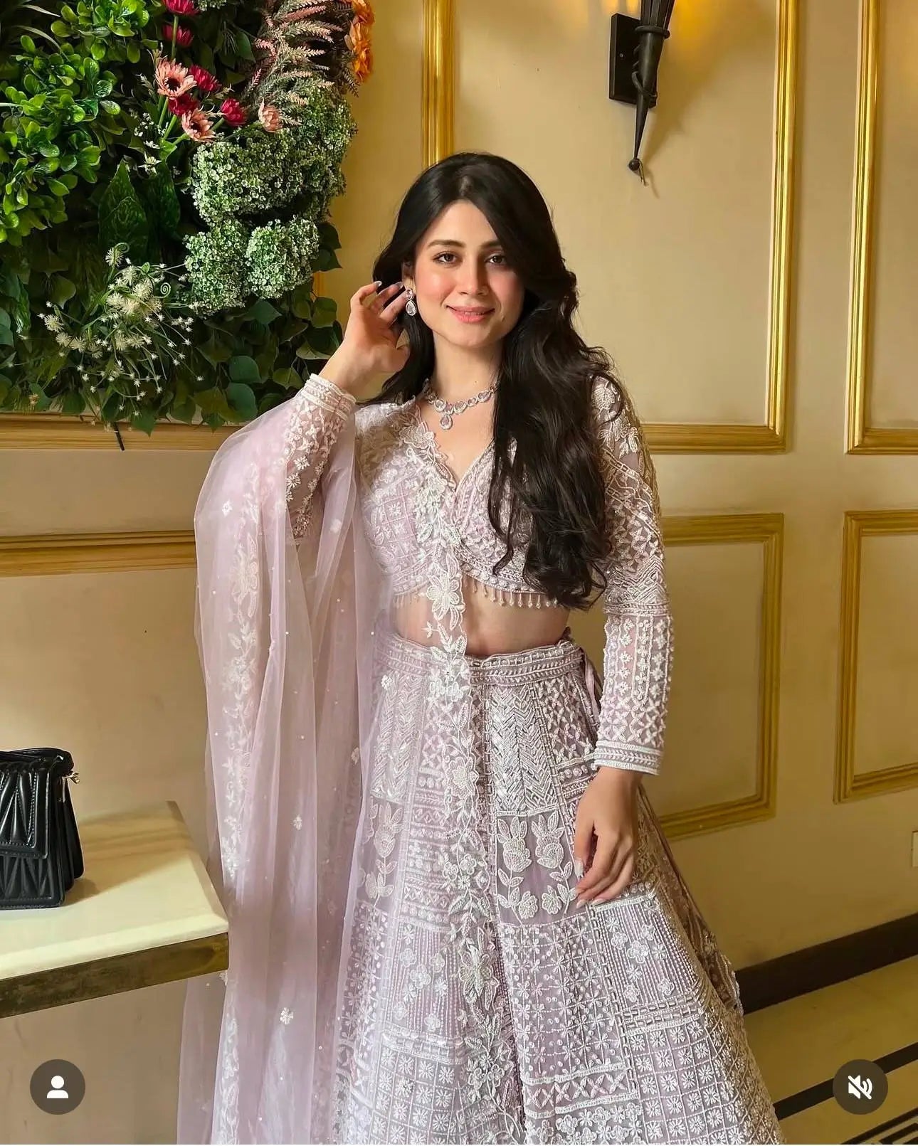 Premium Georgette Thread Paper Mirror Embroidered Lehenga Set