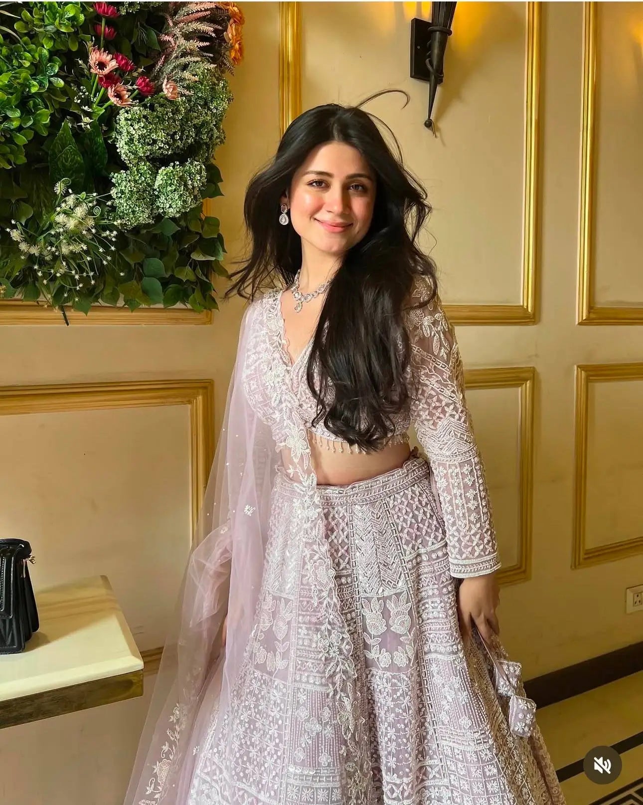 Premium Georgette Thread Paper Mirror Embroidered Lehenga Set