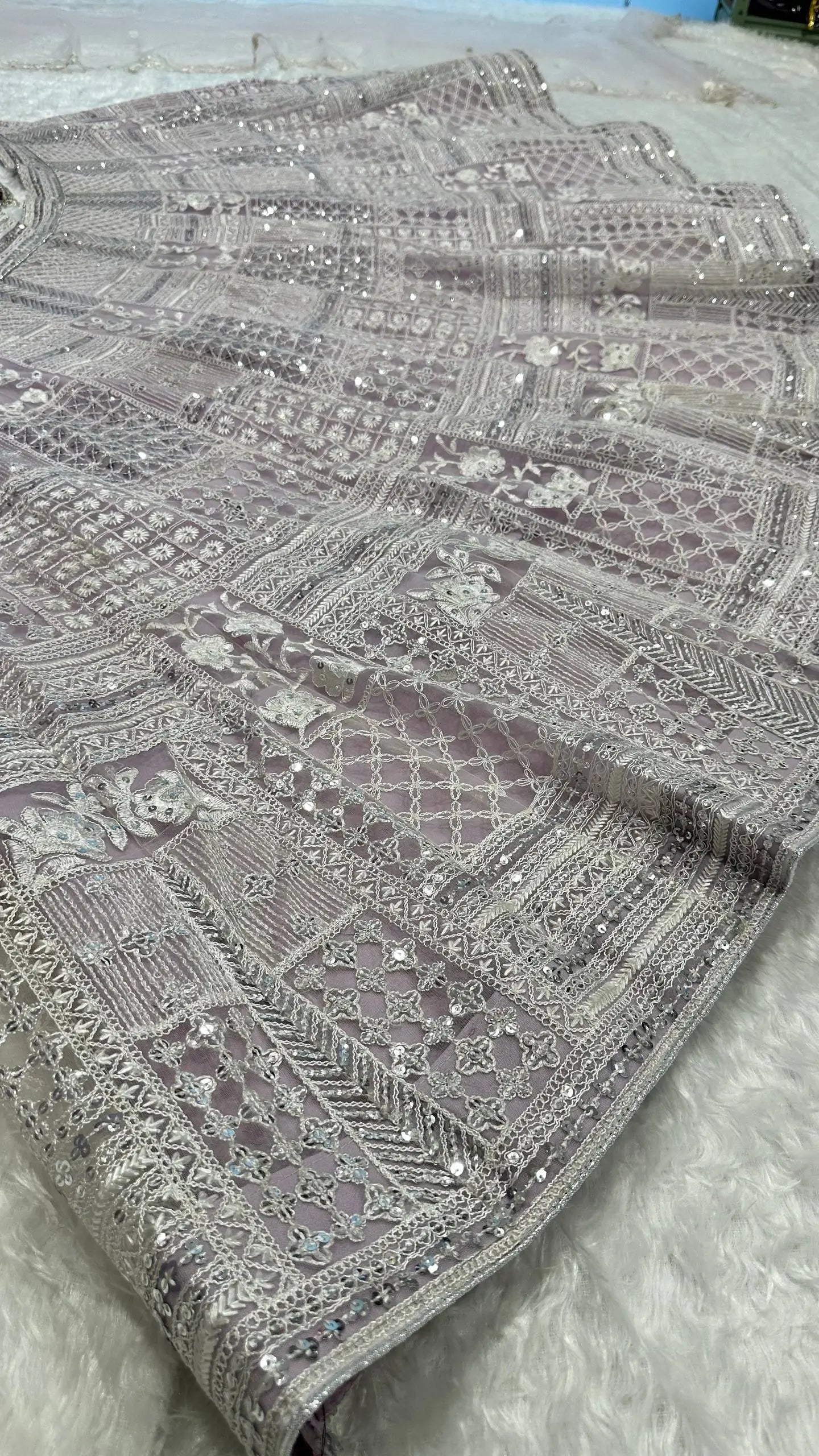 Premium Georgette Thread Paper Mirror Embroidered Lehenga Set