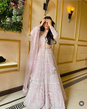 Premium Georgette Thread Paper Mirror Embroidered Lehenga Set