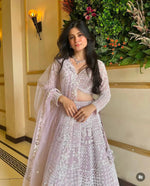 Premium Georgette Thread Paper Mirror Embroidered Lehenga Set