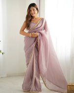 Premium Gold Crush Tissue Silk Pre-Draped Saree with Embroidered Blouse