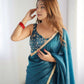Premium Gold Crush Tissue Silk Pre-Draped Saree with Embroidered Blouse