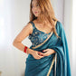 Premium Gold Crush Tissue Silk Pre-Draped Saree with Embroidered Blouse