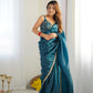 Premium Gold Crush Tissue Silk Pre-Draped Saree with Embroidered Blouse
