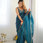 Premium Gold Crush Tissue Silk Pre-Draped Saree with Embroidered Blouse