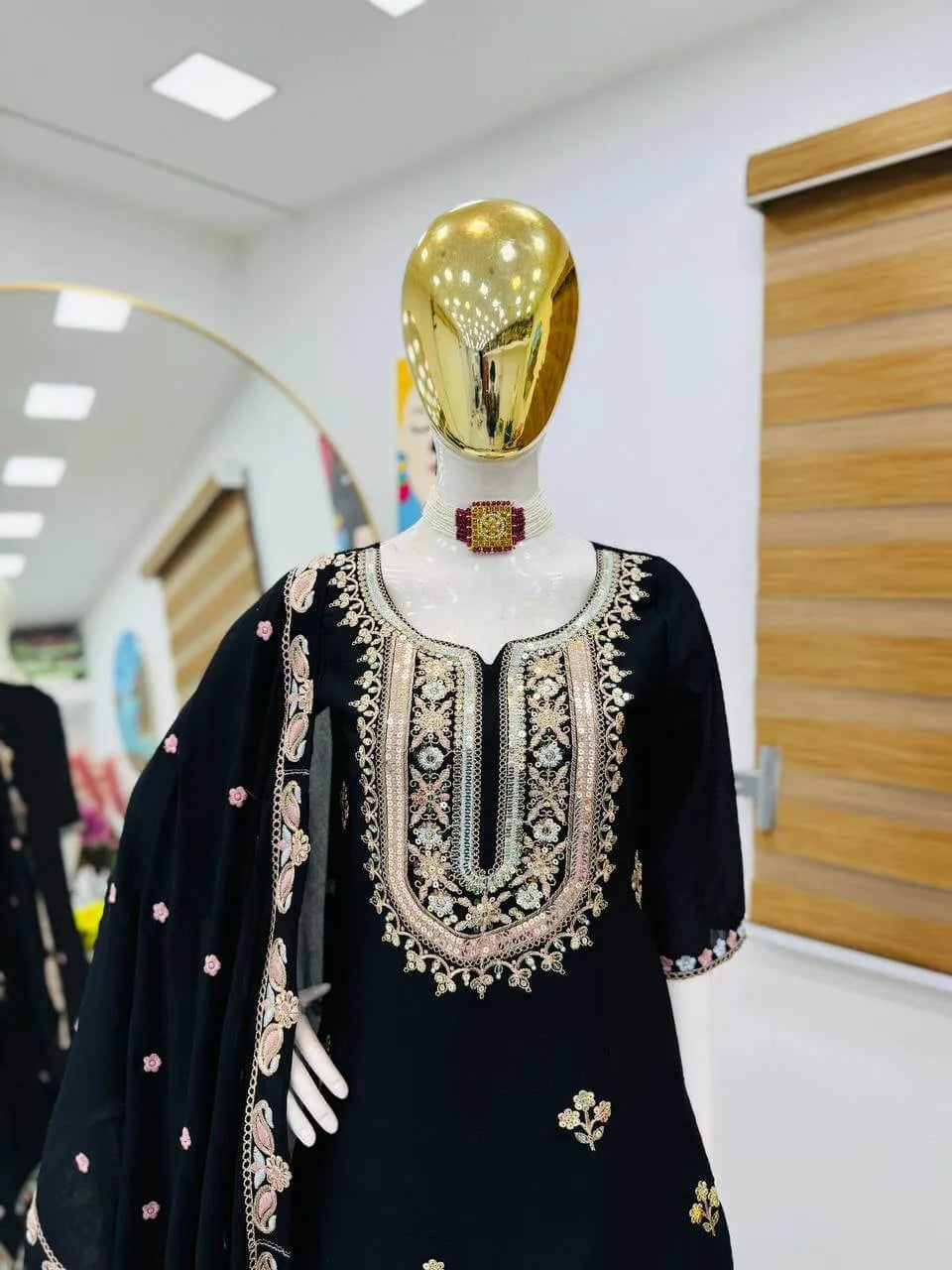 Premium Heavy Chinon Silk Sharara Set with Sequins Embroidery