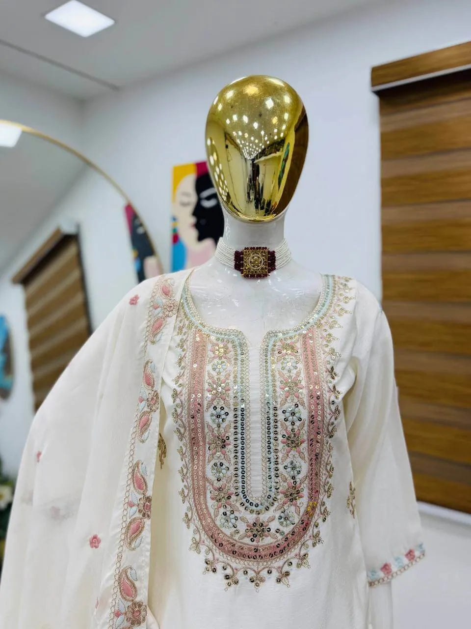Premium Heavy Chinon Silk Sharara Set with Sequins Embroidery