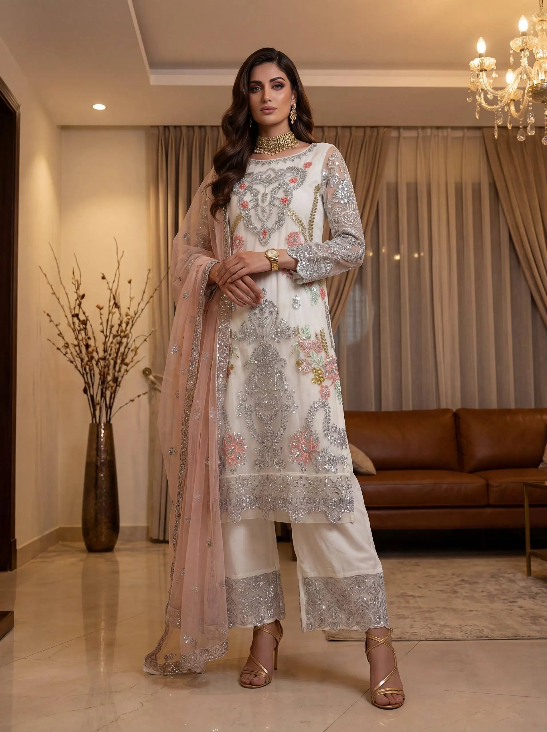 Premium Heavy Net Embroidered Kurti Set for Wedding and Festive Wear