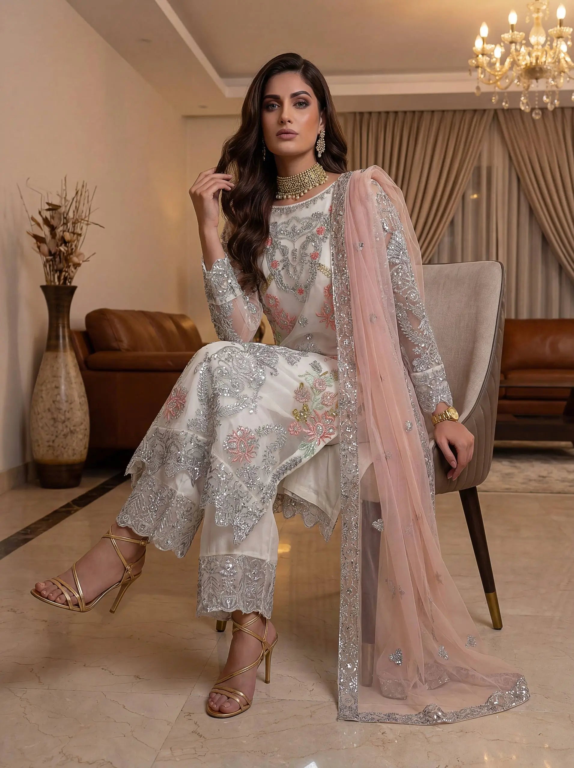 Premium Heavy Net Embroidered Kurti Set for Wedding and Festive Wear