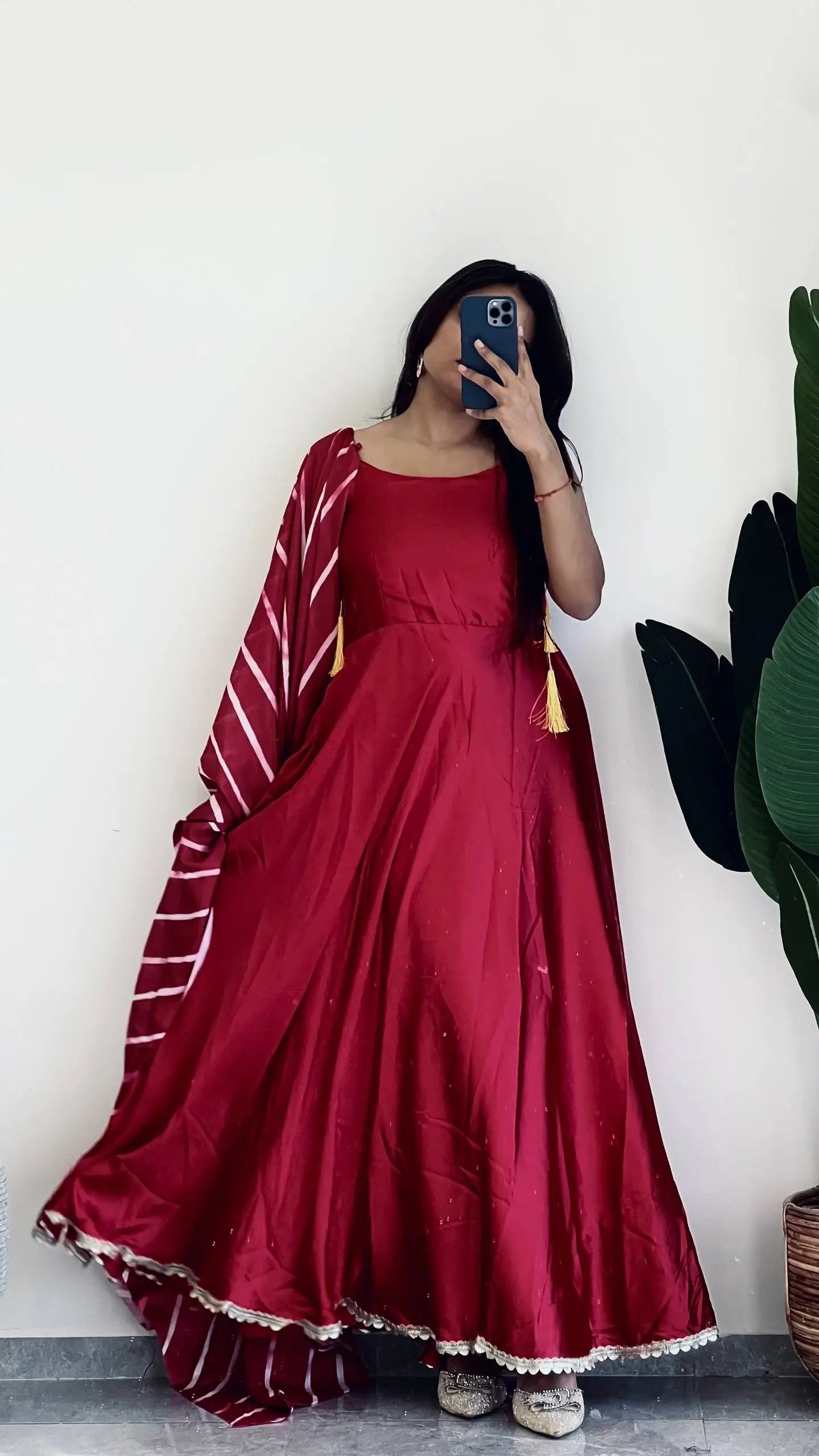 Premium Japan Silk Flared Gown Set with Digital Dupatta for Festive and Party Wear
