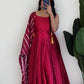 Premium Japan Silk Flared Gown Set with Digital Dupatta for Festive and Party Wear