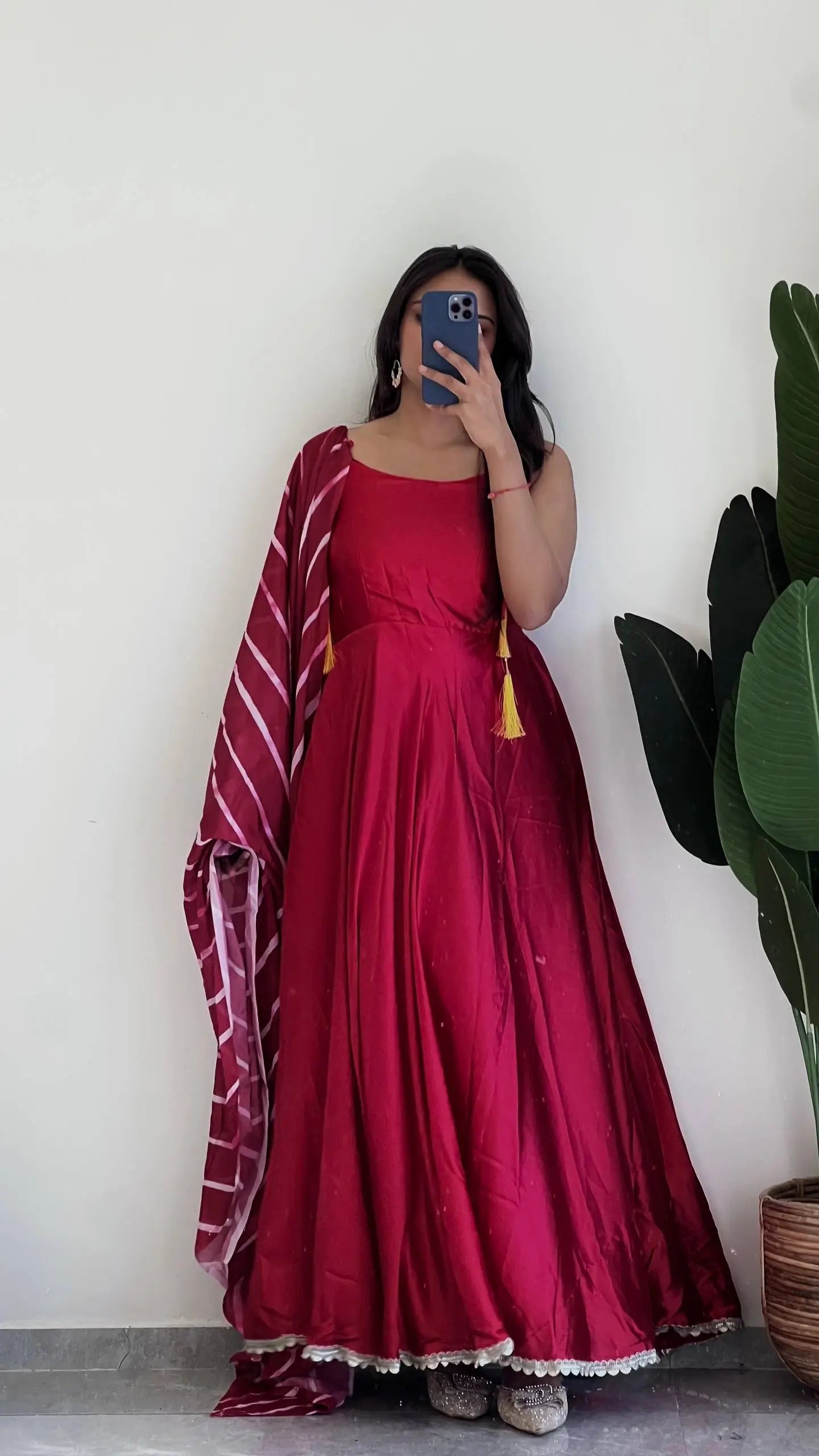 Premium Japan Silk Flared Gown Set with Digital Dupatta for Festive and Party Wear