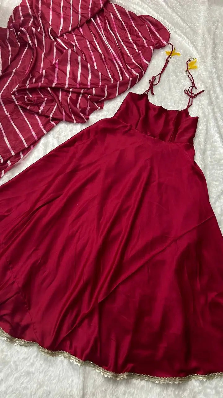 Premium Japan Silk Flared Gown Set with Digital Dupatta for Festive and Party Wear