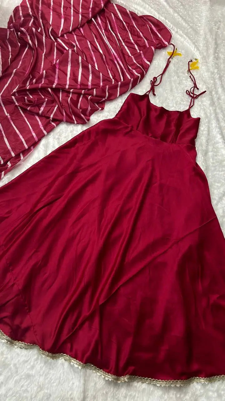 Premium Japan Silk Flared Gown Set with Digital Dupatta for Festive and Party Wear